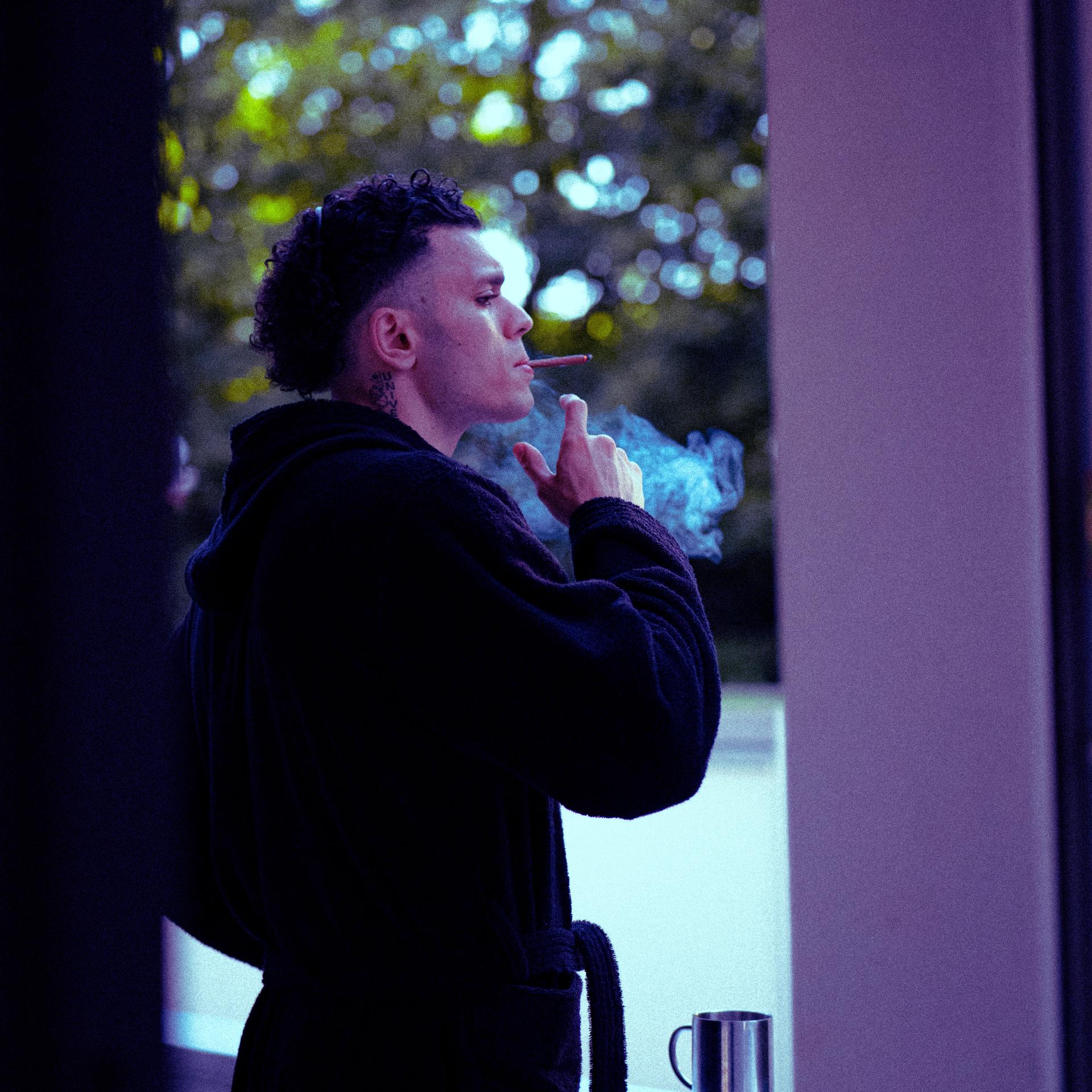 spontaneous shot smoking on the balcony